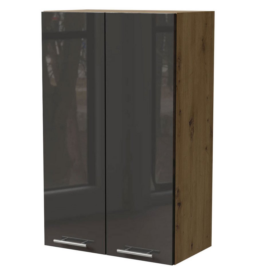 Feldmann-Wohnen Klapphängeschrank Essen (W4/60, 2-türig, 3 Einlegeböden, 1-St., Küchenhängeschrank) 60x32,5x96cm Eiche Artisan - graphit Hochglanz (ES-W4/60) von Feldmann-Wohnen