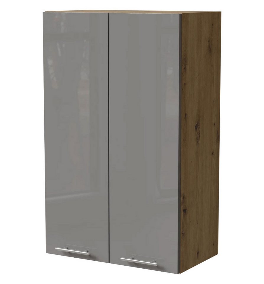 Feldmann-Wohnen Klapphängeschrank Essen (W4/60, 2-türig, 3 Einlegeböden, 1-St., Küchenhängeschrank) 60x32,5x96cm Eiche Artisan - grau Hochglanz (ES-W4/60) von Feldmann-Wohnen