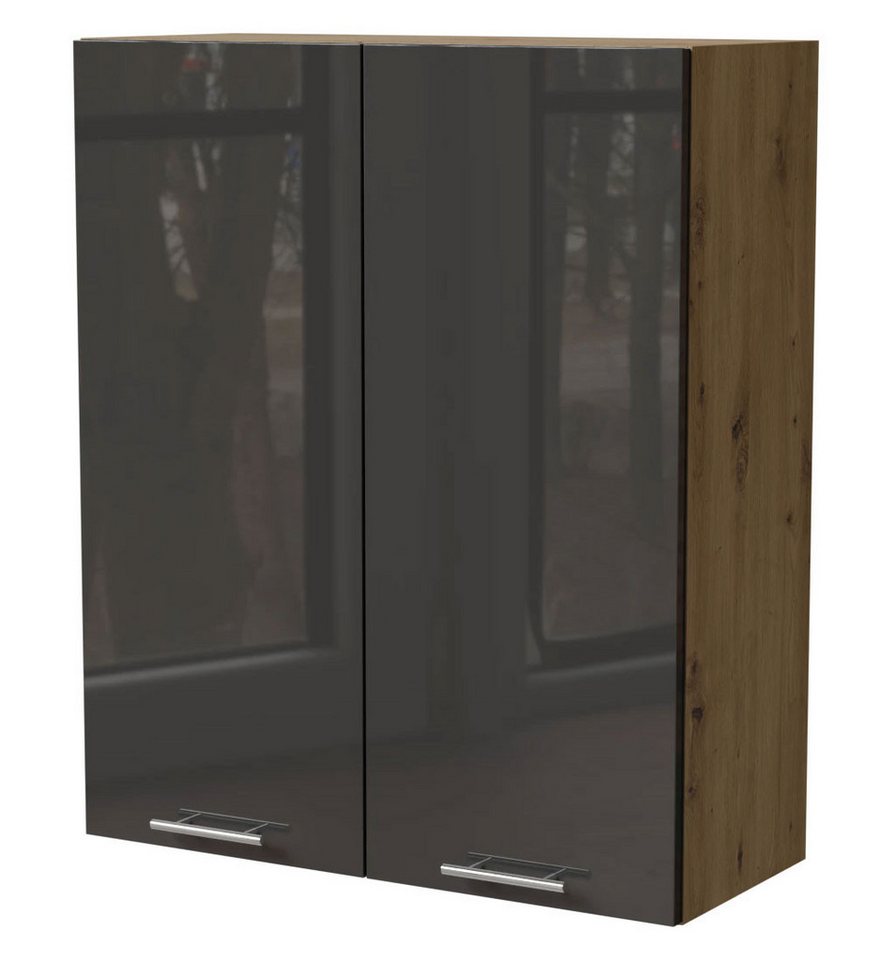 Feldmann-Wohnen Klapphängeschrank Essen (W4/80, 2-türig, 3 Einlegeböden, 1-St., Küchenhängeschrank) 80x32,5x96cm Eiche Artisan - graphit Hochglanz (ES-W4/80) von Feldmann-Wohnen