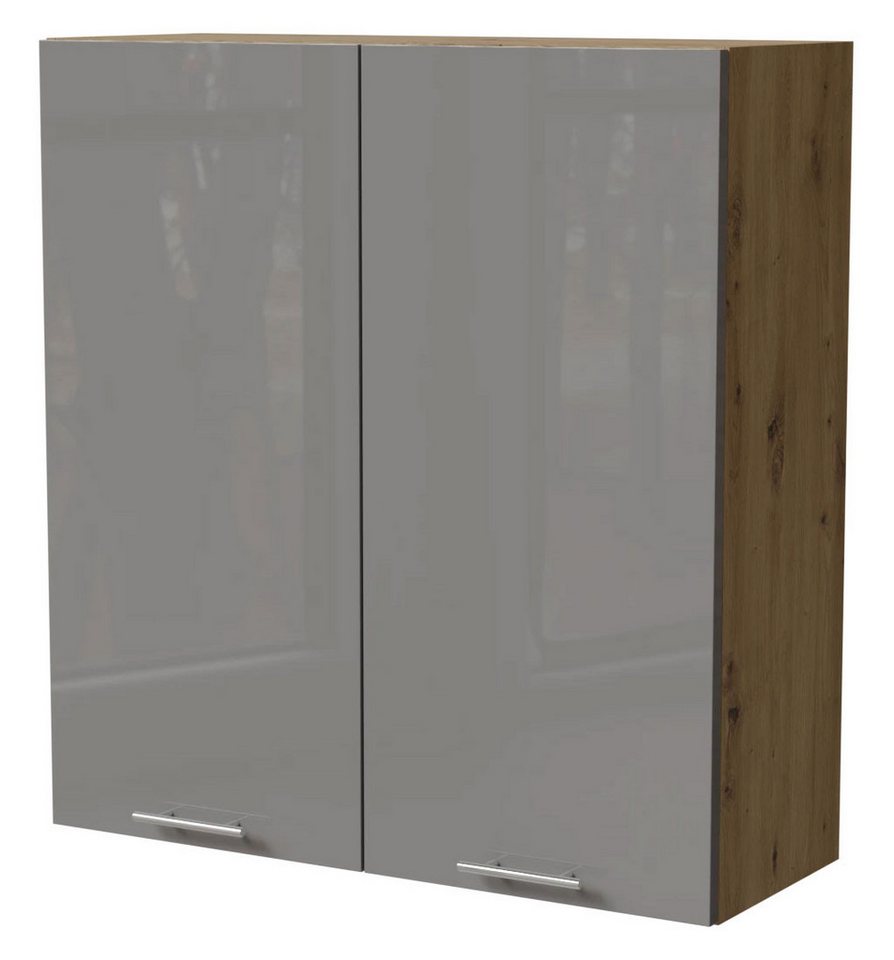 Feldmann-Wohnen Klapphängeschrank Essen (W4/90, 2-türig, 3 Einlegeböden, 1-St., moderne Optik, Acrylfronten mit Glaseffekt) 50x32,5x96cm Grau Hochglanz / Eiche Artisan Matt von Feldmann-Wohnen