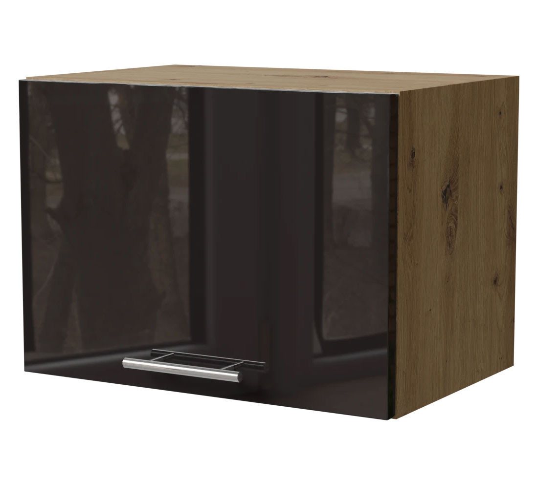 Feldmann-Wohnen Klapphängeschrank Essen (W4B/50, 1 Klappe, innen 1 Fach, 1-St., moderne Optik, Acrylfronten mit Glaseffekt) 50x32,5x36cm Schwarz Hochglanz / Eiche Artisan Matt von Feldmann-Wohnen