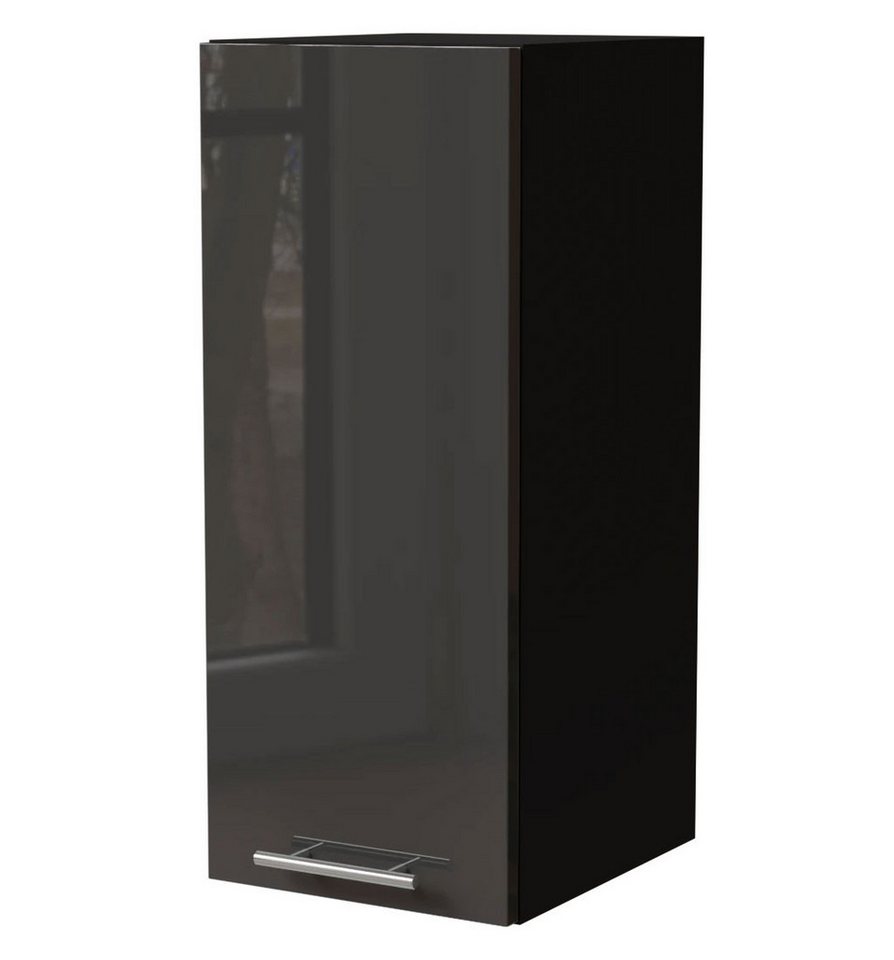 Feldmann-Wohnen Klapphängeschrank Essen (W2/30, 1-türig, 2 Einlegeböden, 1-St., abrieb- / kratzfest, enthält Silberionen, mit antibakterieller Wirkung) 30x32,5x72cm Front Graphit Hochglanz / Korpus Schwarz Matt von Feldmann-Wohnen