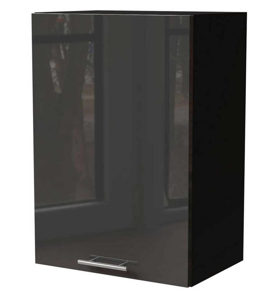 Feldmann-Wohnen Klapphängeschrank Essen (W2/50, 1-türig, 2 Einlegeböden, 1-St., Glanztiefe für Glaseffekt, mit Silberionen (antibakterielle Wirkung) 50x32,5x72cm Front Graphit Hochglanz / Korpus Schwarz Matt von Feldmann-Wohnen