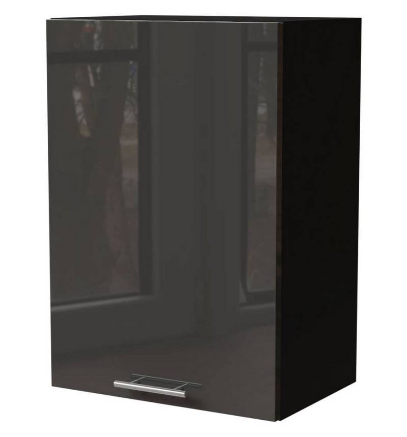 Feldmann-Wohnen Klapphängeschrank Essen (W2/50, 1-türig, 2 Einlegeböden, 1-St., Glanztiefe für Glaseffekt, mit Silberionen (antibakterielle Wirkung) 50x32,5x72cm Front Graphit Hochglanz / Korpus Schwarz Matt von Feldmann-Wohnen