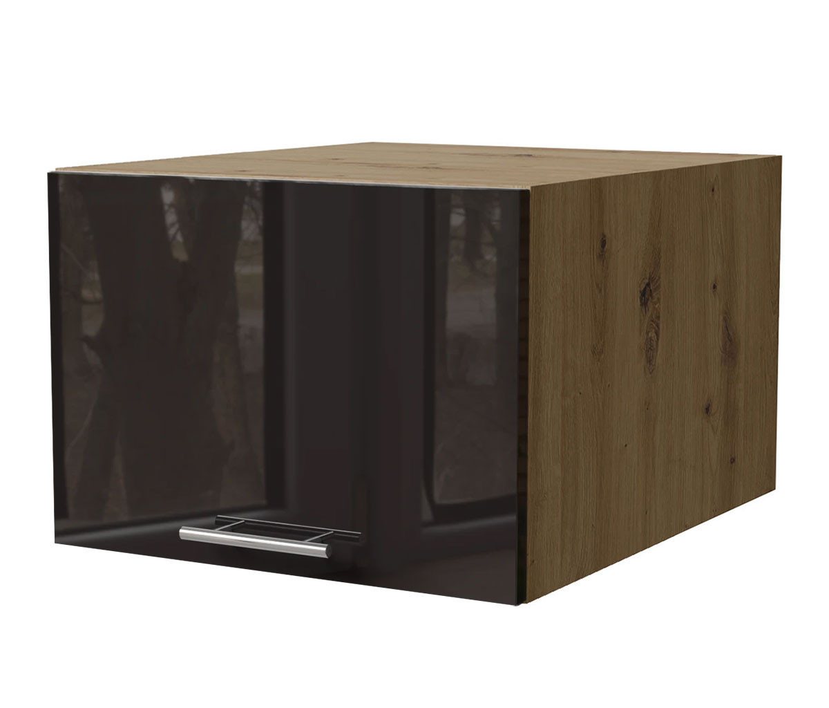 Feldmann-Wohnen Klapphängeschrank Essen (W6B/50, 1 Klappe, innen 1 Fach, 1-St., moderne Optik, Acrylfronten mit Glaseffekt) 50x59x36cm Front Schwarz Hochglanz / Korpus Eiche Artisan Matt von Feldmann-Wohnen