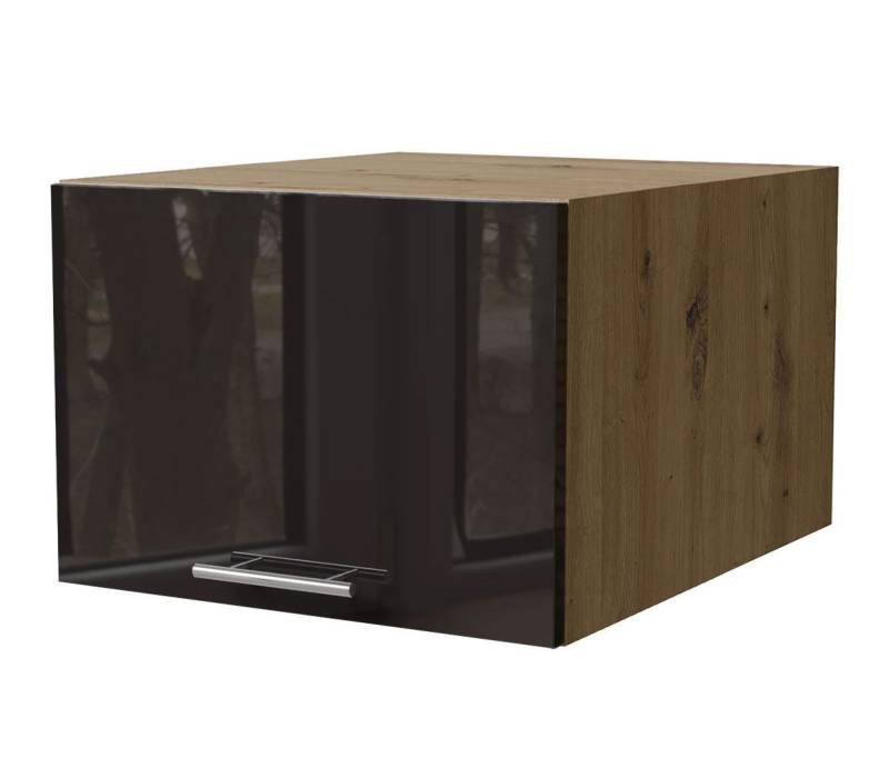 Feldmann-Wohnen Klapphängeschrank Essen (W6B/50, 1 Klappe, innen 1 Fach, 1-St., moderne Optik, Acrylfronten mit Glaseffekt) 50x59x36cm Front Schwarz Hochglanz / Korpus Eiche Artisan Matt von Feldmann-Wohnen