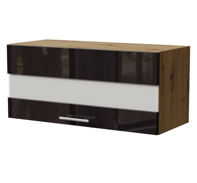 Feldmann-Wohnen Klapphängeschrank Essen (W4BS/80 LAM, 1 Klappe mit Milchglaseinsatz, innen 1 Fach, 1-St., moderne Optik, Acrylfronten mit Glaseffekt) 80x32,5x36cm Schwarz Hochglanz / Eiche Artisan Matt von Feldmann-Wohnen