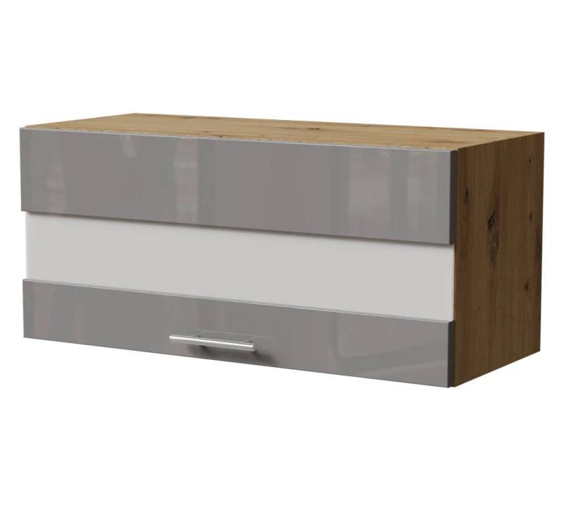 Feldmann-Wohnen Klapphängeschrank Essen (W4BS/80 LAM, 1 Klappe mit Milchglaseinsatz, innen 1 Fach, 1-St., moderne Optik, Acrylfronten mit Glaseffekt) 80x32,5x36cm Grau Hochglanz / Eiche Artisan Matt von Feldmann-Wohnen