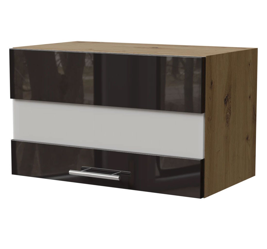 Feldmann-Wohnen Klapphängeschrank Essen (W4BS/60 LAM, 1 Klappe mit Milchglaseinsatz, innen 1 Fach, 1-St., moderne Optik, Acrylfronten mit Glaseffekt) 60x32,5x36cm Schwarz Hochglanz / Eiche Artisan Matt von Feldmann-Wohnen