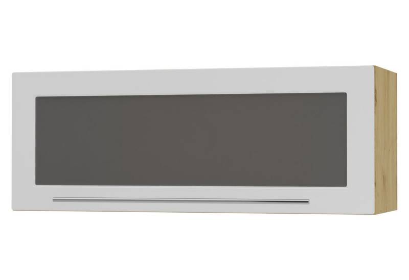 Feldmann-Wohnen Klapphängeschrank Kvantum (1-türig, 1 Fach, Türanschlag oben, Soft-Close, 1-St., Fronten mit dekorativen Fräsungen und leicht abgerundeten Ecken) 90x36cm eiche artisan - weiß matt (Q-W4BS/90) von Feldmann-Wohnen