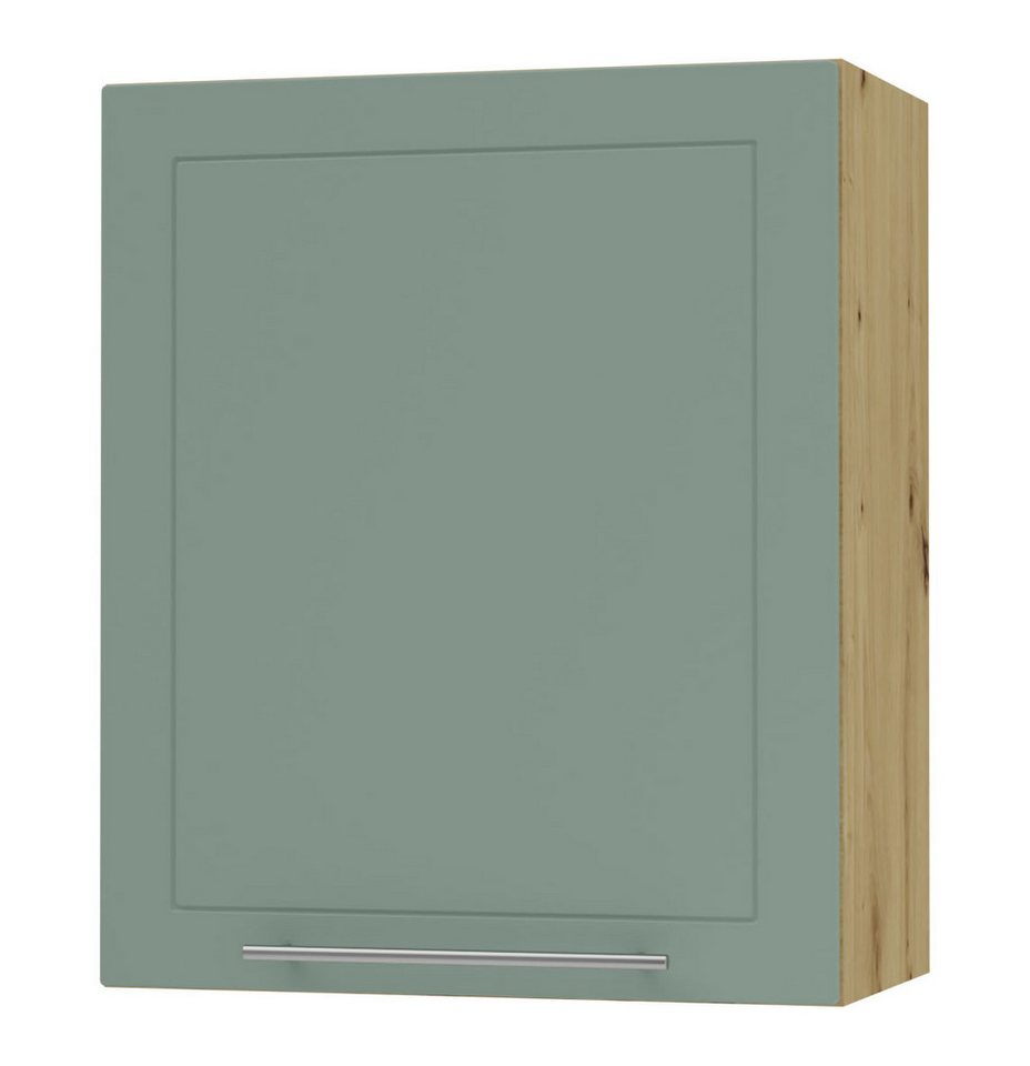 Feldmann-Wohnen Klapphängeschrank Kvantum (1-türig, innen 2 Einlegeböden, Türanschlag wechselbar, Soft-Close, 1-St., Fronten mit dekorativen Fräsungen und leicht abgerundeten Ecken) 60x32,5x72cm eiche artisan / mint (Q-W2/60) von Feldmann-Wohnen