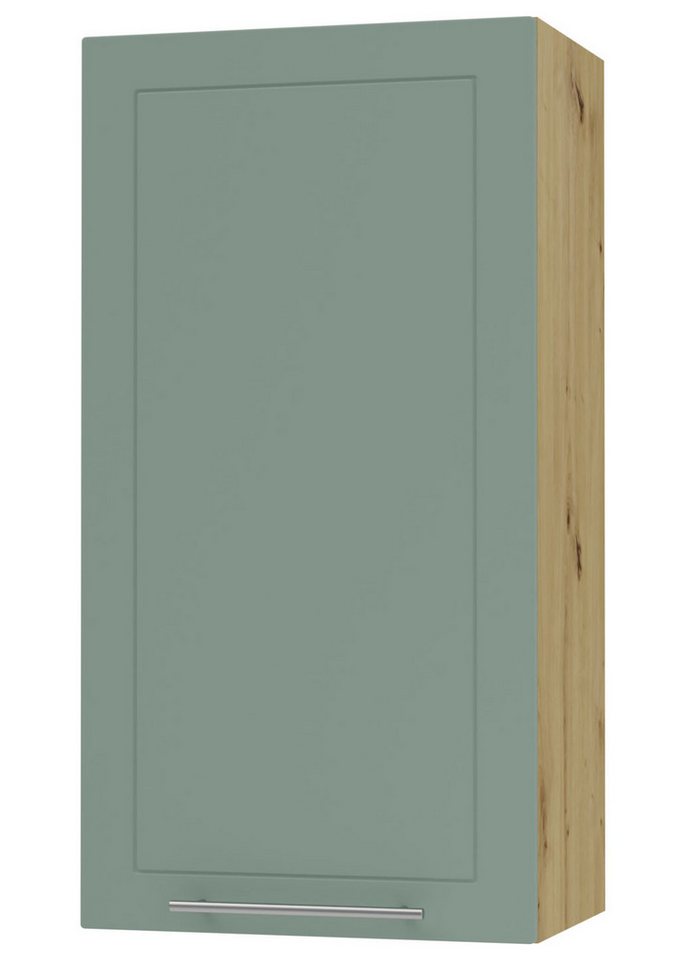 Feldmann-Wohnen Klapphängeschrank Kvantum (1-türig, innen 3 Einlegeböden, Türanschlag wechselbar, Soft-Close, 1-St., Fronten mit dekorativen Fräsungen und leicht abgerundeten Ecken) 60x32,5x96cm eiche artisan - mint (Q-W4/60/1) von Feldmann-Wohnen