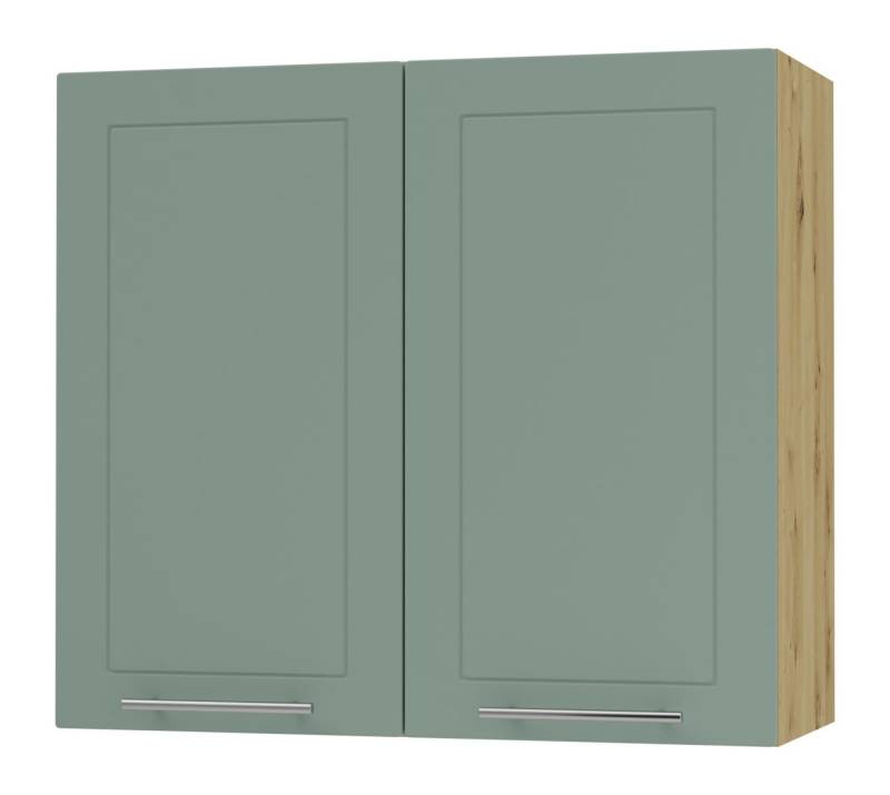 Feldmann-Wohnen Klapphängeschrank Kvantum (2-türig, innen 2 Einlegeböden, Türanschlag beidseitig, Soft-Close, 1-St., Fronten mit dekorativen Fräsungen und leicht abgerundeten Ecken) 80x32,5x72cm eiche artisan / mint (Q-W3/80) von Feldmann-Wohnen