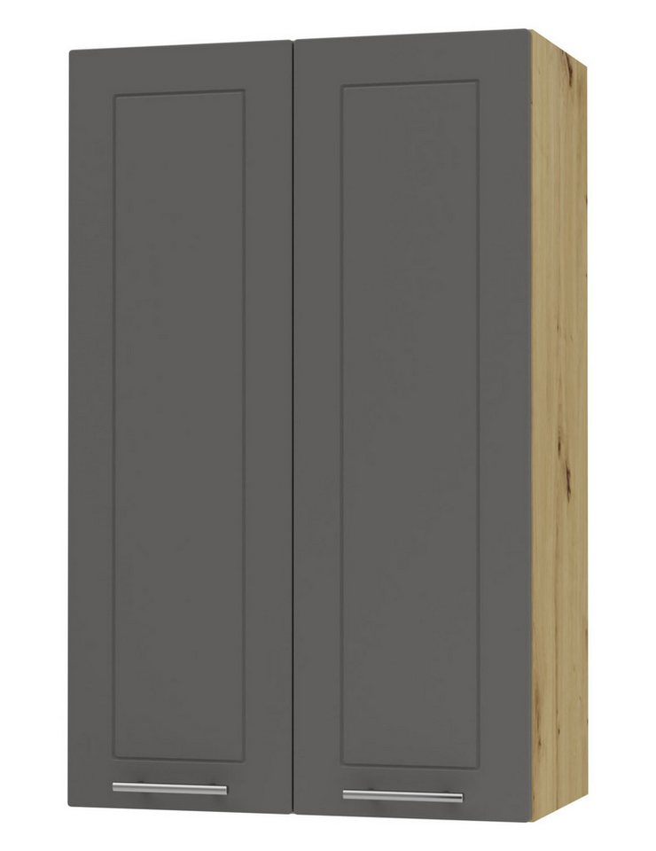 Feldmann-Wohnen Klapphängeschrank Kvantum (2-türig, innen 3 Einlegeböden, Türanschlag beidseitig, Soft-Close, 1-St., Fronten mit dekorativen Fräsungen und leicht abgerundeten Ecken) 60x32,5x96cm eiche artisan - graphit (Q-W4/60) von Feldmann-Wohnen