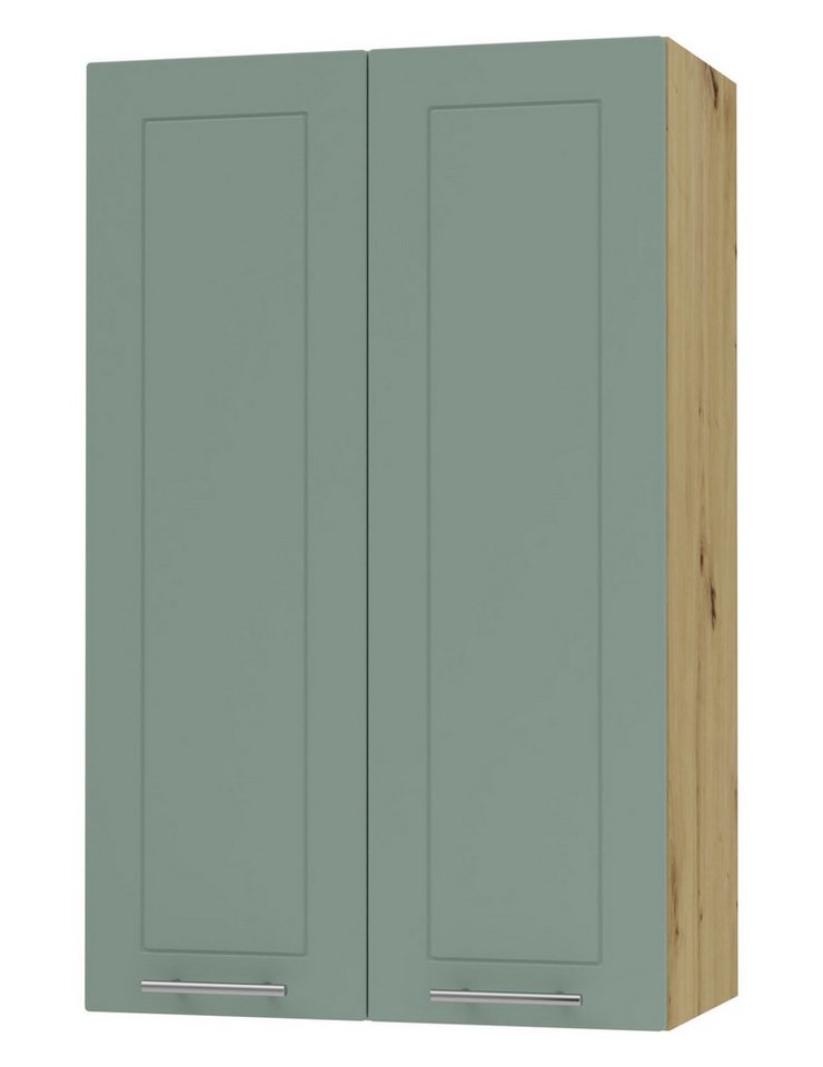 Feldmann-Wohnen Klapphängeschrank Kvantum (2-türig, innen 3 Einlegeböden, Türanschlag beidseitig, Soft-Close, 1-St., Fronten mit dekorativen Fräsungen und leicht abgerundeten Ecken) 60x32,5x96cm eiche artisan - mint (Q-W4/60) von Feldmann-Wohnen