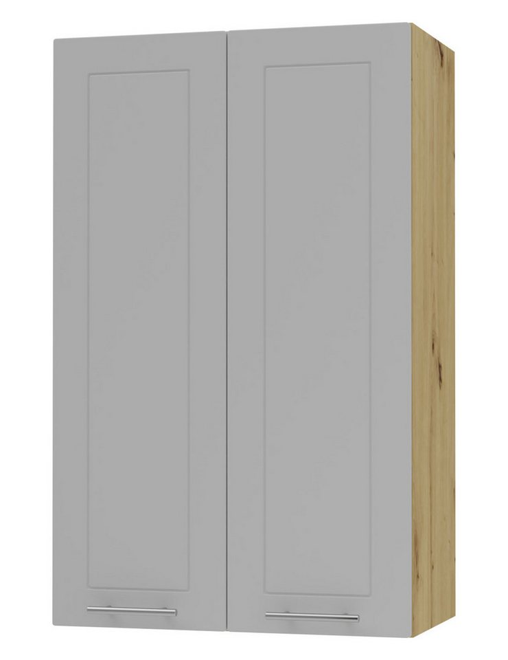 Feldmann-Wohnen Klapphängeschrank Kvantum (2-türig, innen 3 Einlegeböden, Türanschlag beidseitig, Soft-Close, 1-St., Fronten mit dekorativen Fräsungen und leicht abgerundeten Ecken) 60x32,5x96cm eiche artisan - dust grey (Q-W4/60) von Feldmann-Wohnen