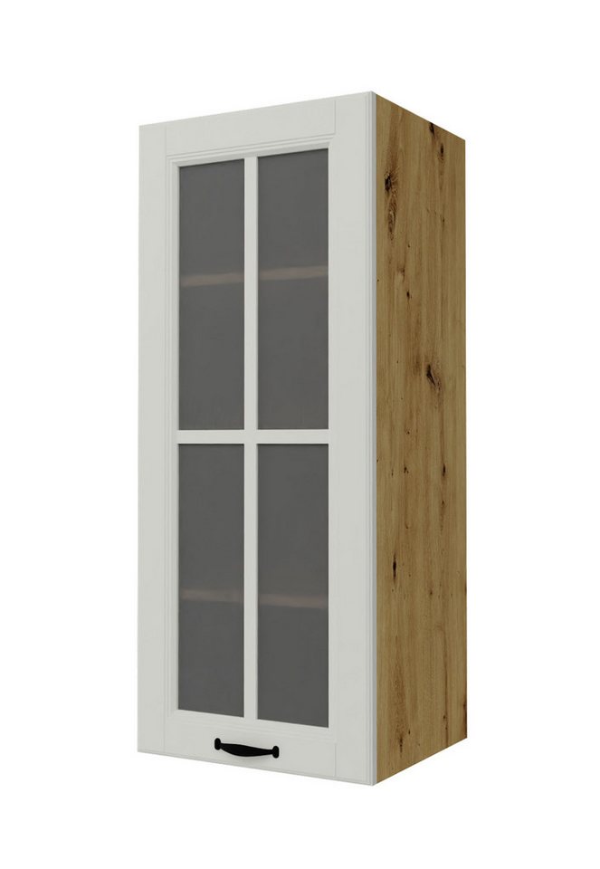 Feldmann-Wohnen Klapphängeschrank Prato (Sprossenglastür (Klarglas), Soft-Close-Funktion, schwarze Metallgriffe, 1-St., hochwertig matt lackierte Fronten in dekorativer Leistenoptik) 40x32,5x72cm Front- & Korpusfarbe wählbar, 1-türig, 2 Holzeinlegeböden von Feldmann-Wohnen