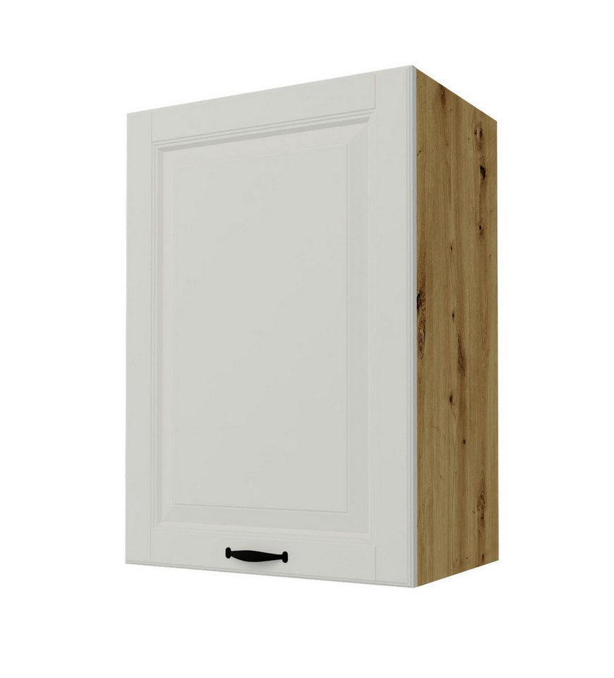 Feldmann-Wohnen Klapphängeschrank Prato (Türanschlag wechselbar, Soft-Close-Funktion, schwarzer Metallgriff, 1-St., hochwertig matt lackierte Fronten in dekorativer Leistenoptik) 50x32,5x72cm Front -& Korpusfarbe wählbar 1-türig, 2 Holzeinlegeböden von Feldmann-Wohnen