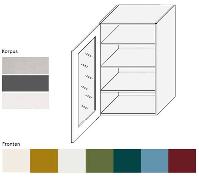 Feldmann-Wohnen Klapphängeschrank Rimini (1-türig (Glaseinsatz), 3 Einlegeböden, 1-St., moderne Optik, MDF Kasetten-Fronten, Soft-Close) 60x32,5x96cm Farbe wählbar von Feldmann-Wohnen