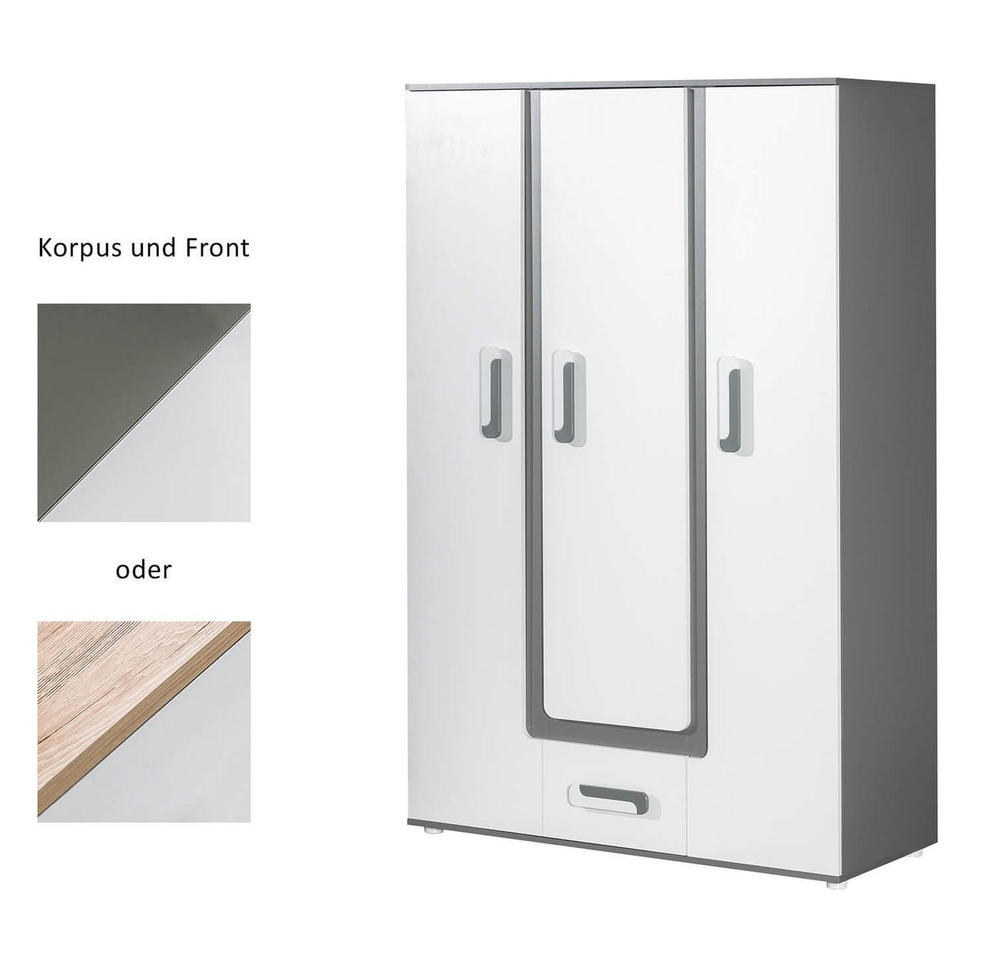 Feldmann-Wohnen Kleiderschrank Apetito (3-türig, mit 3 Einlegeböden und 1 Schublade, 1-St) 192cm Korpusfarbe und Griffe wählbar Front weiß 3-türig, 1 Schublade von Feldmann-Wohnen