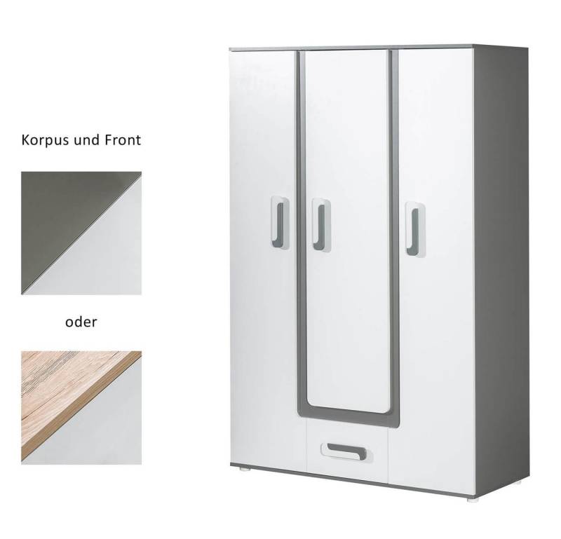 Feldmann-Wohnen Kleiderschrank Apetito (3-türig, mit 3 Einlegeböden und 1 Schublade, 1-St) 192cm Korpusfarbe und Griffe wählbar Front weiß 3-türig, 1 Schublade von Feldmann-Wohnen
