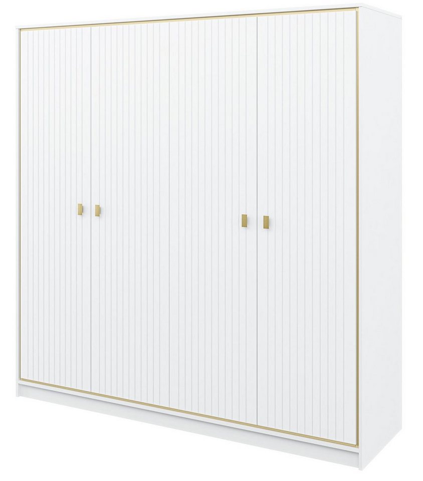 Feldmann-Wohnen Kleiderschrank Luxor (1-St) 215x62x220cm polarweiß Hochglanz Gold von Feldmann-Wohnen