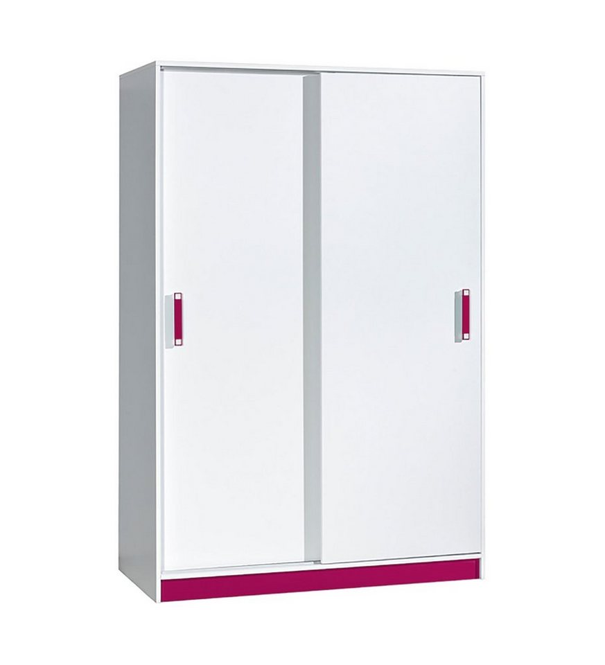 Feldmann-Wohnen Kleiderschrank Trafiko (links 3 Einlegeböden, rechts 1 Einlegeboden und 1 Kleiderstange, 1-St., Farbapplikation wahlweise in blau, grau oder pink) 120cm weiß Farbapplikation wählbar 2-türig mit Schiebetüren von Feldmann-Wohnen