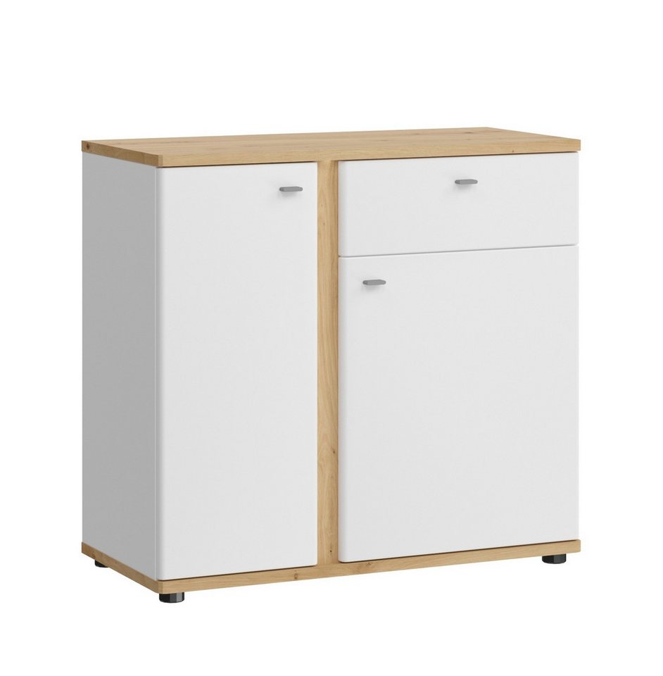 Feldmann-Wohnen Kommode Avila (1 St), 94cm Eiche Artisan Front MDF weiß Hochglanz von Feldmann-Wohnen
