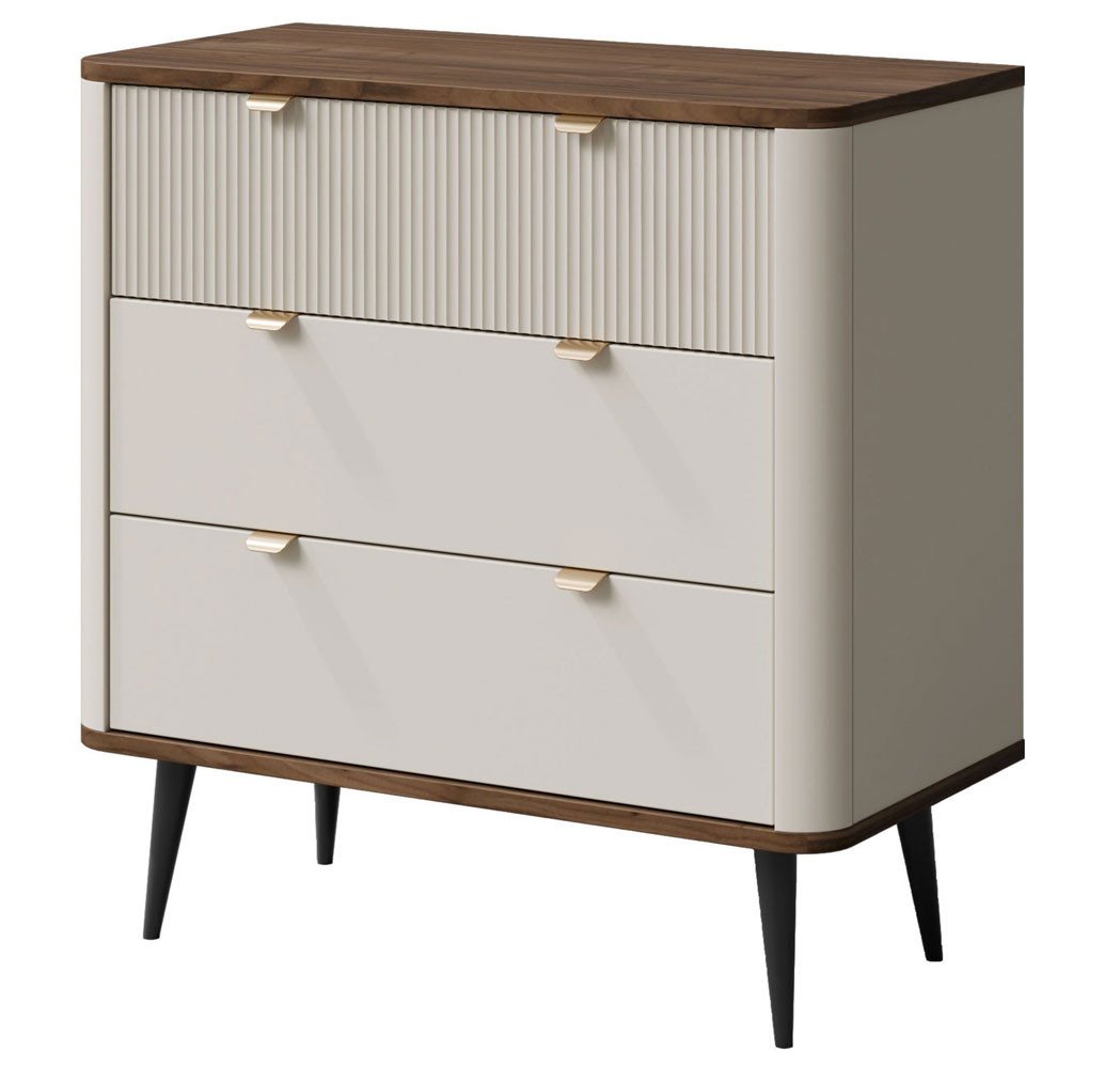 Feldmann-Wohnen Kommode Marly (mit 3 Schubladen, 1 St., moderne Optik, abgerundeter Korpus, Zungengriffe aus Metall), 90x40x82cm Kaschmir / Walnuss von Feldmann-Wohnen