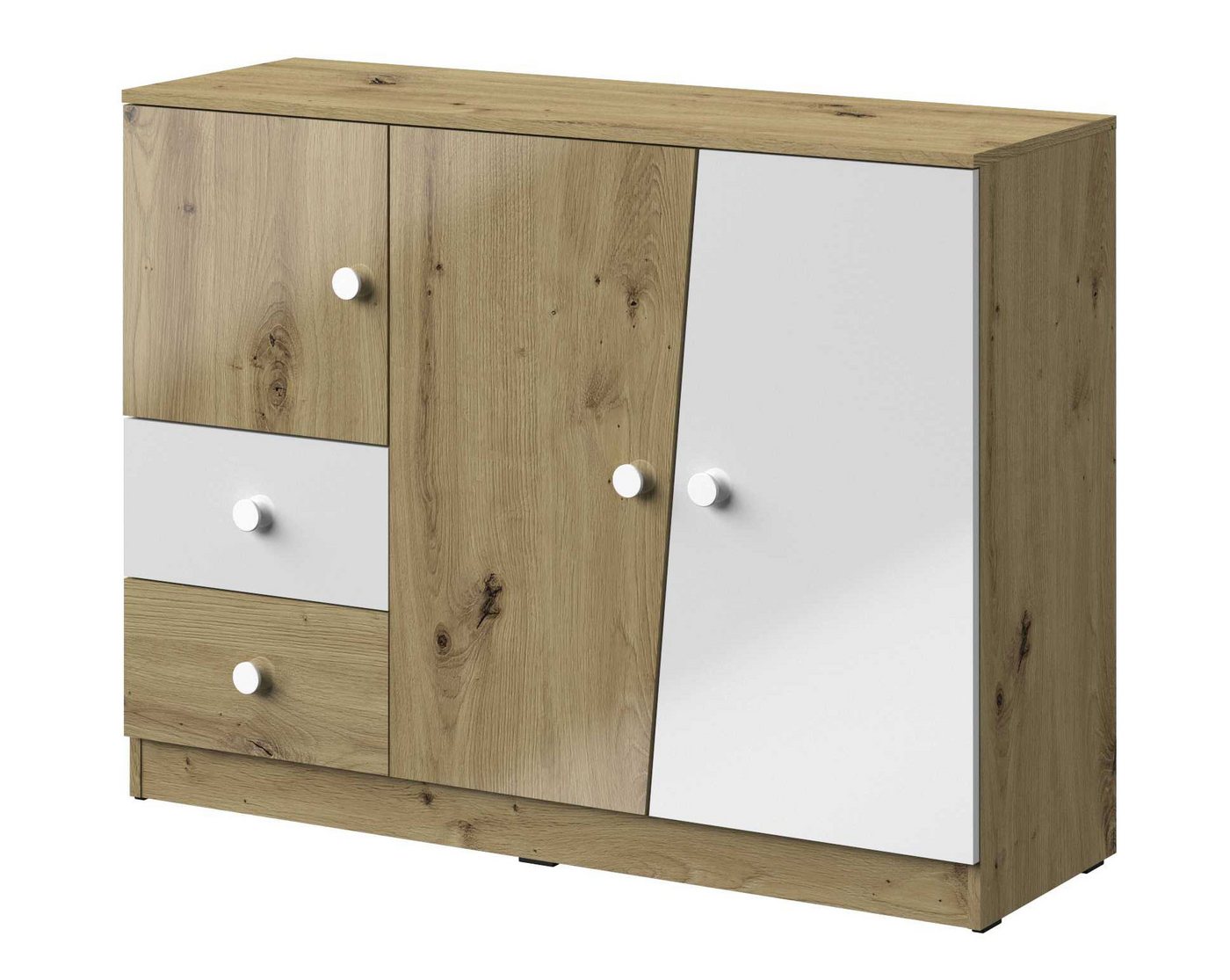 Feldmann-Wohnen Kommode Nero (rechts 2 Türen, innen 1 Einlegeboden, 1 St., oben links 1 Tür, innen 1 Fach, links 2 Schubladen), 120x40x90cm Weiß-Hochglanz / Griffe Weiß von Feldmann-Wohnen