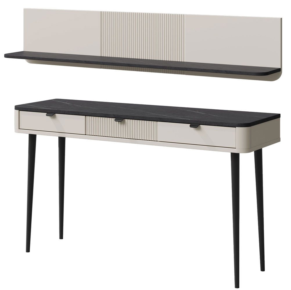 Feldmann-Wohnen Konsolentisch Marly (1 Konsolentisch, 1 Wandregal, 2-St., moderne Optik, abgerundeter Korpus, Zungengriffe aus Metall), 2er-Set Home-Office Kaschmir / Graustein von Feldmann-Wohnen