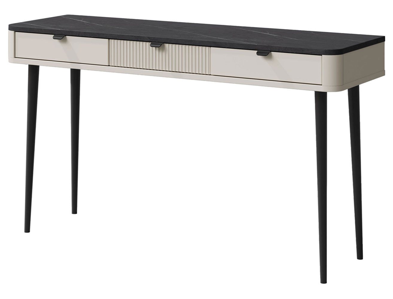 Feldmann-Wohnen Konsolentisch Marly (mit 3 Schubladen, 1-St., moderne Optik, abgerundeter Korpus, Zugengriffe aus Metall), 130x40x82cm Kaschmir / Graustein von Feldmann-Wohnen