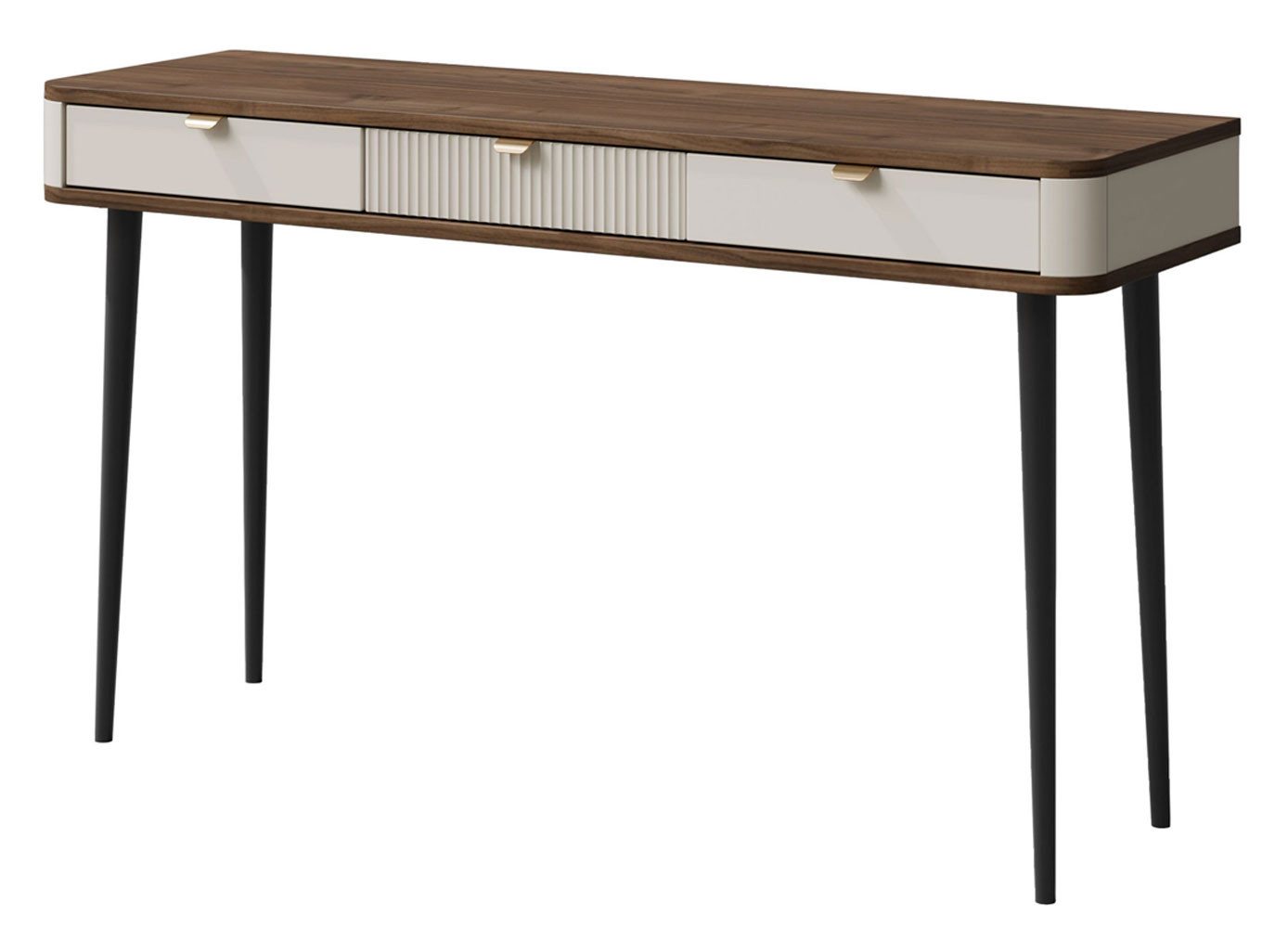 Feldmann-Wohnen Konsolentisch Marly (mit 3 Schubladen, 1-St., moderne Optik, abgerundeter Korpus, Zugengriffe aus Metall), 130x40x82cm Kaschmir / Walnuss von Feldmann-Wohnen