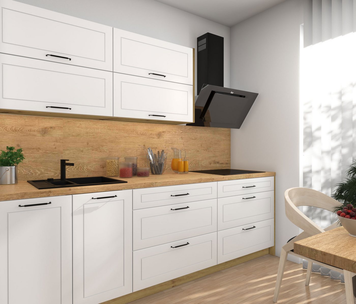 Feldmann-Wohnen Küchenzeile Kvantum, (Klappen mit Gasdruckdämpfer, Blum Metabox), 240cm, 7-tlg, Eiche Artisan / Weiß Matt - Blum Metabox von Feldmann-Wohnen