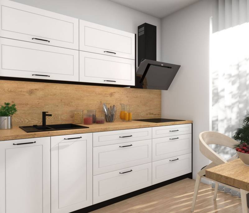 Feldmann-Wohnen Küchenzeile Kvantum, (Klappen mit Gasdruckdämpfer, Blum Metabox), 240cm, 7-tlg, Schwarz / Weiß Matt - Blum Metabox von Feldmann-Wohnen