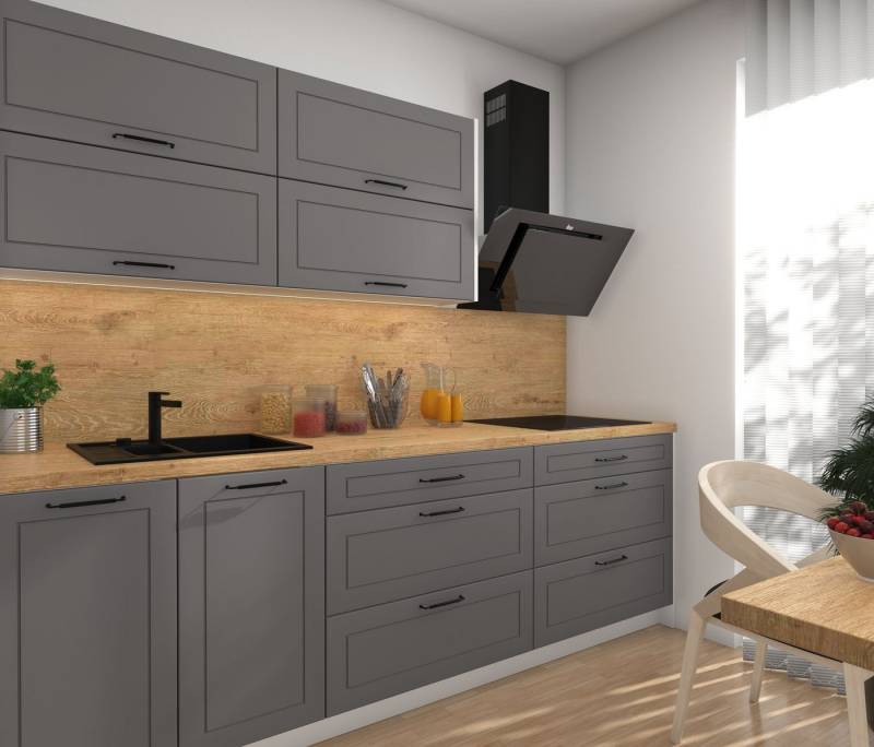 Feldmann-Wohnen Küchenzeile Kvantum, (Klappen mit Gasdruckdämpfer, Blum Metabox), 240cm, 7-tlg, Weiß / Dust Grey Matt - Blum Metabox von Feldmann-Wohnen