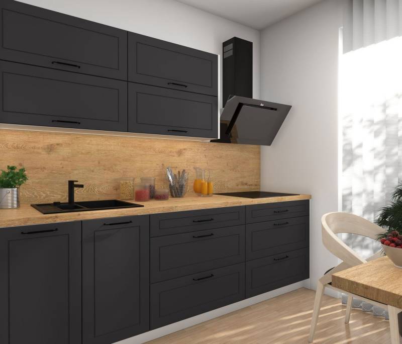 Feldmann-Wohnen Küchenzeile Kvantum, (Klappen mit Gasdruckdämpfer, Blum Metabox), 240cm, 7-tlg, Weiß / Graphit Matt - Blum Metabox von Feldmann-Wohnen