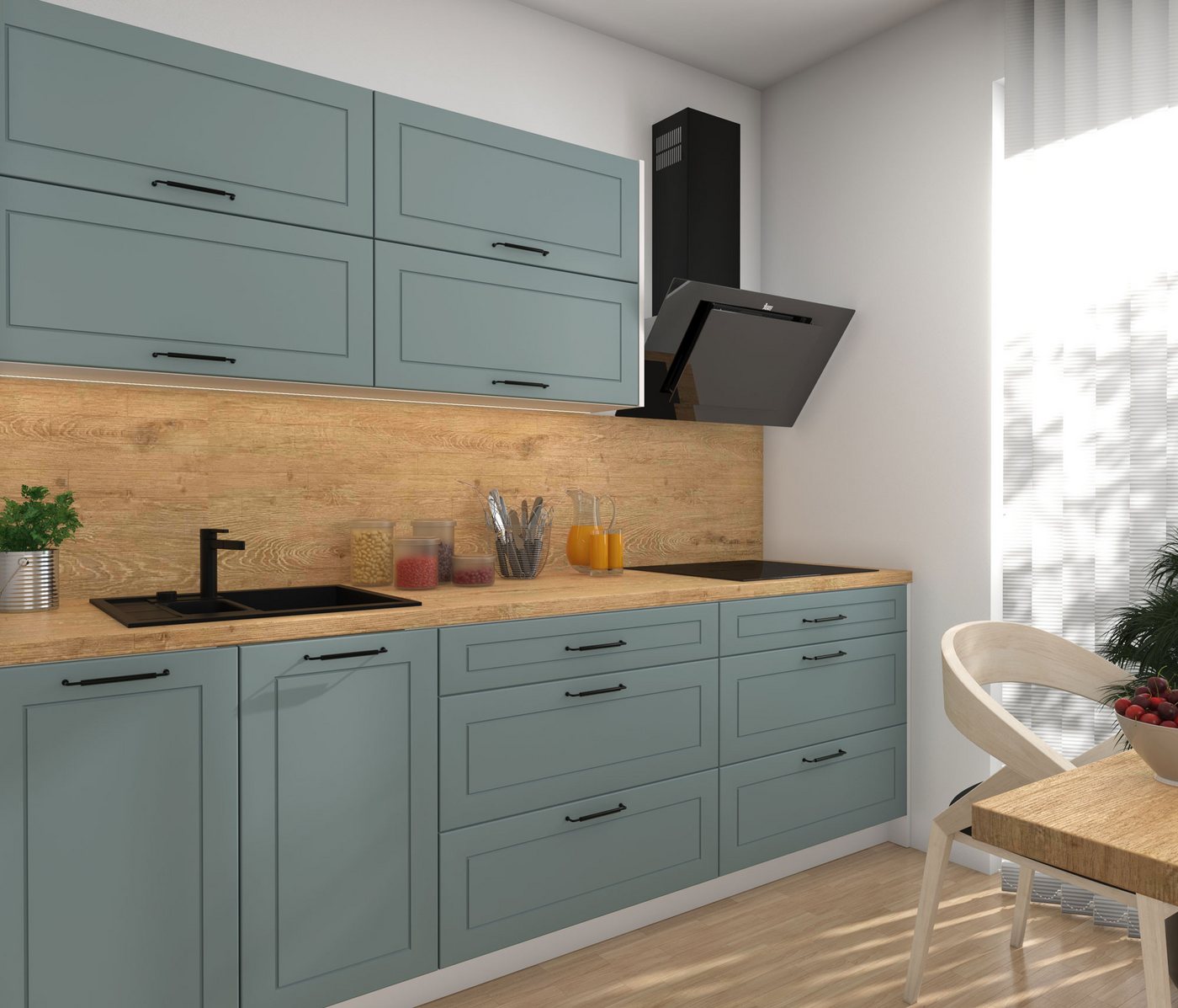 Feldmann-Wohnen Küchenzeile Kvantum, (Klappen mit Gasdruckdämpfer, Blum Metabox), 240cm, 7-tlg, Weiß / Mint Matt - Blum Metabox von Feldmann-Wohnen