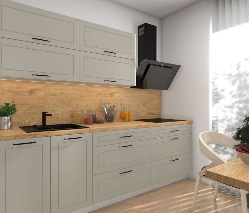 Feldmann-Wohnen Küchenzeile Kvantum, (Klappen mit Gasdruckdämpfer, Blum Metabox), 240cm, 7-tlg, Weiß / Vanille Matt - Blum Metabox von Feldmann-Wohnen