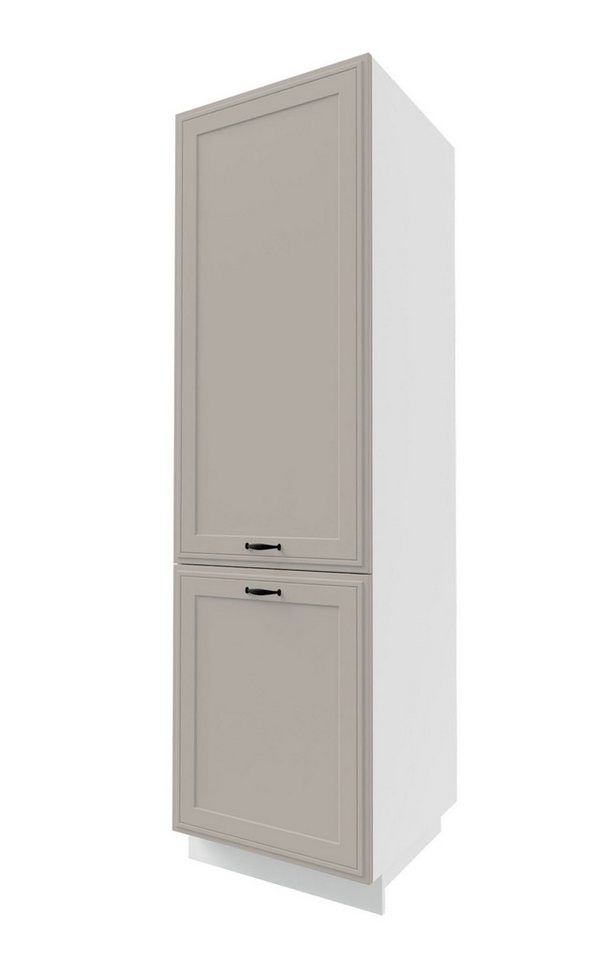 Feldmann-Wohnen Kühlumbauschrank Salo (Türscharniere mit Soft-Close-Funktion, 1-St., mit aufgesetzten 3D Kassettenfronten und formschönen Metallgriffen) 60x59x207cm schwarz - weiß supermatt (SL-D14/DL/60/207) von Feldmann-Wohnen