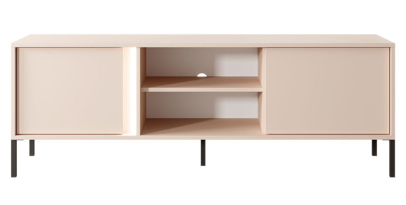 Feldmann-Wohnen Lowboard Dast (2 Türen, 2 offene Fächer, 1 St., moderne matte Optik, Grifflos, Push-to-Open), 153x39,5x53cm beige Mit LED-Beleuchtung von Feldmann-Wohnen