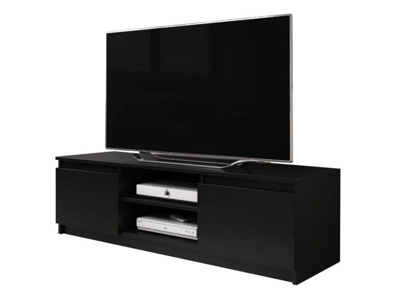 Feldmann-Wohnen Lowboard Dingo (2 Drehtüren, 2 offene Fächer, Kabeldurchführung, 1 St., moderne Optik, 2-türig), 120x38x35,5cm Schwarz Graphit 2-türig von Feldmann-Wohnen