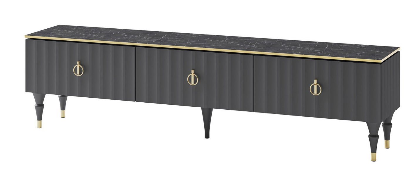 Feldmann-Wohnen Lowboard Lorenzo (Lorenzo, 1 St., Lowboard), 195x40x51cm graphit Nero Marquina Marmor-Optik Gold von Feldmann-Wohnen