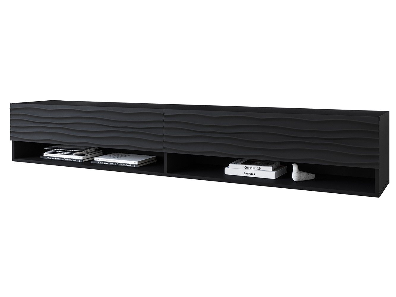 Feldmann-Wohnen Lowboard Lowboard A (Lowboard A, 1 St., Lowboard), 180x32x30cm grifflos schwarz Wellenmuster von Feldmann-Wohnen