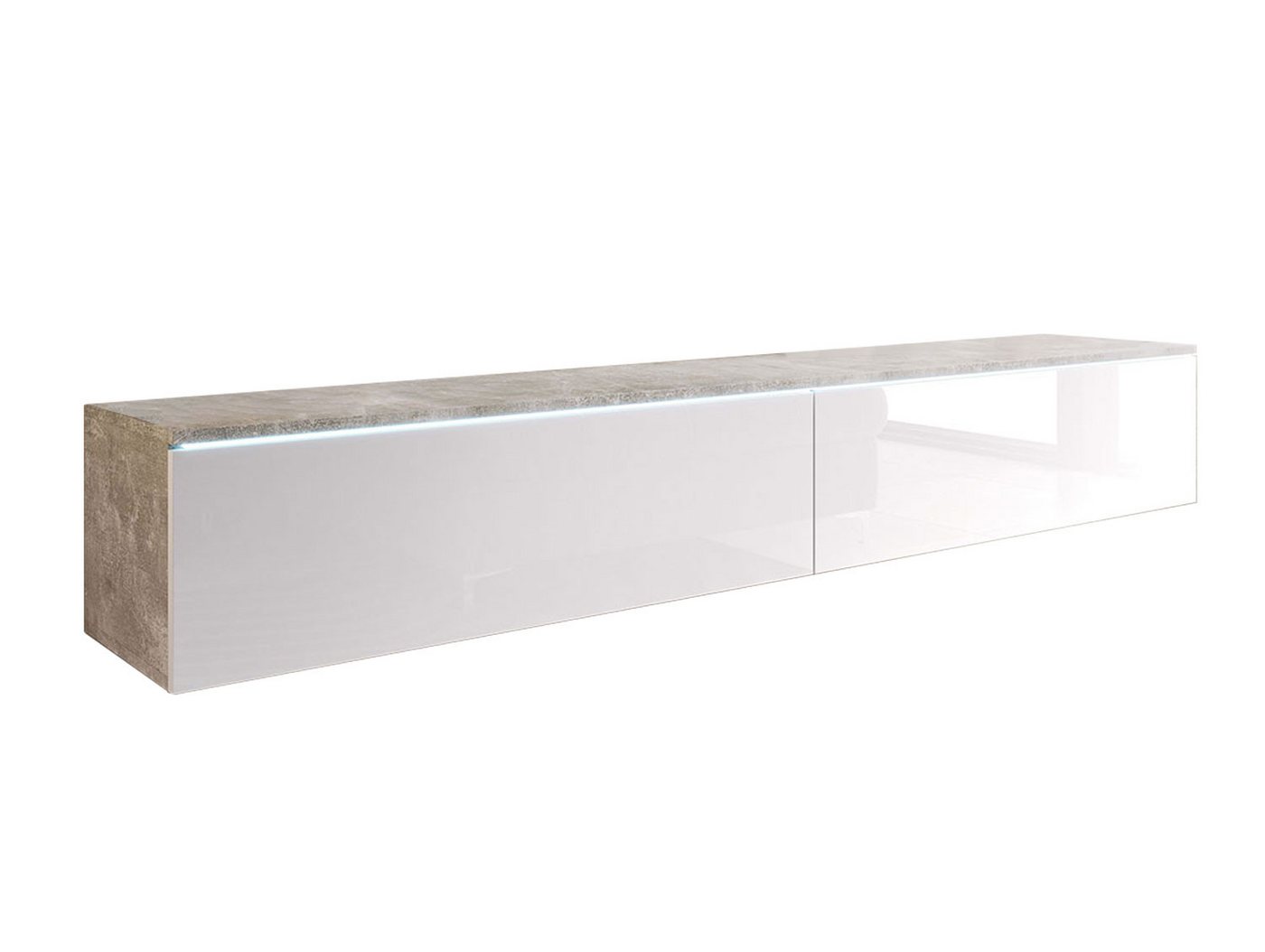 Feldmann-Wohnen Lowboard Lowboard D (2 Klappen, innen 2 Fächer, 1 St., moderne Optik, grifflos, hängend oder stehend montierbar), 180x32x30cm Beton / Weiß Hochglanz grifflos von Feldmann-Wohnen