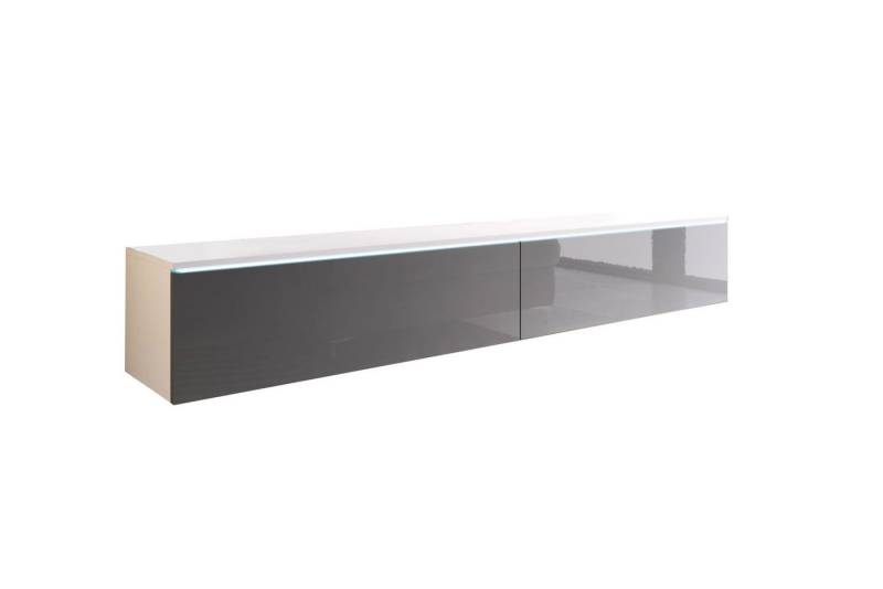 Feldmann-Wohnen Lowboard Lowboard D (2 Klappen, innen 2 Fächer, 1 St., moderne Optik, grifflos, hängend oder stehend montierbar), 180x32x30cm Weiß / Grau Hochglanz grifflos von Feldmann-Wohnen