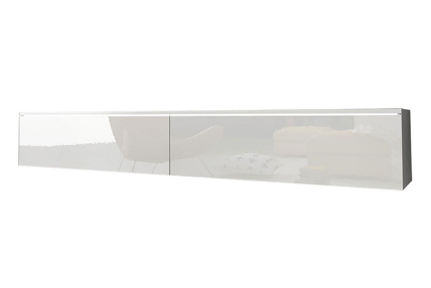 Feldmann-Wohnen Lowboard Lowboard D (2 Klappen, innen 2 Fächer, 1 St., moderne Optik, grifflos, hängend oder stehend montierbar), 180x32x30cm Weiß / Weiß Hochglanz grifflos von Feldmann-Wohnen