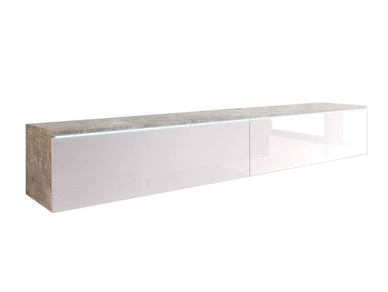Feldmann-Wohnen Lowboard Lowboard D (2 Klappen, laminierte Kunststoffoberfläche, 1 St., ABS-Kanten, grifflos), 180x32x30cm Beton / weiß Hochglanz grifflos von Feldmann-Wohnen