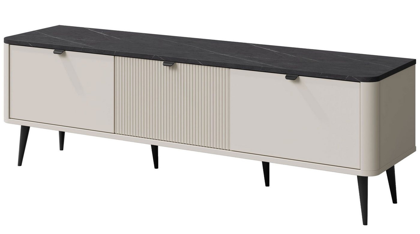 Feldmann-Wohnen Lowboard Marly (3 Drehtüren, 3 geschlossene Fächer, 1 St., moderne Optik, abgerundeter Korpus, Zugengriffe aus Metall), 160x40x52cm Kaschmir / Graustein von Feldmann-Wohnen