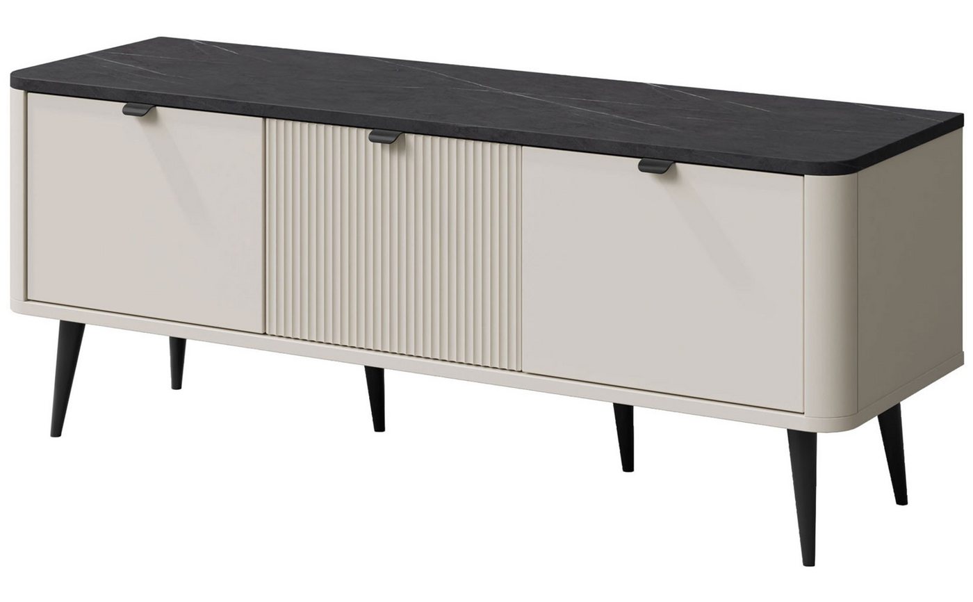 Feldmann-Wohnen Lowboard Marly (3 Drehtüren, 3 geschlossenen Fächern, 1 St., moderne Optik, abgerundeter Korpus, Zugengriffe aus Metall), 130x40x52cm Kaschmir / Graustein von Feldmann-Wohnen